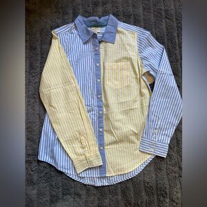 St. John's Bay Yellow & Blue Striped Panel Button-Down Shirt